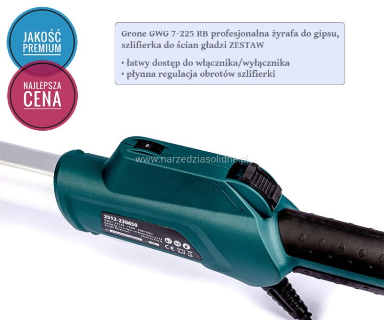 Żyrafa do gipsu, szlifierka do ścian, żyrafa do gładzi na wysięgniku - profesjonalny zestaw Grone