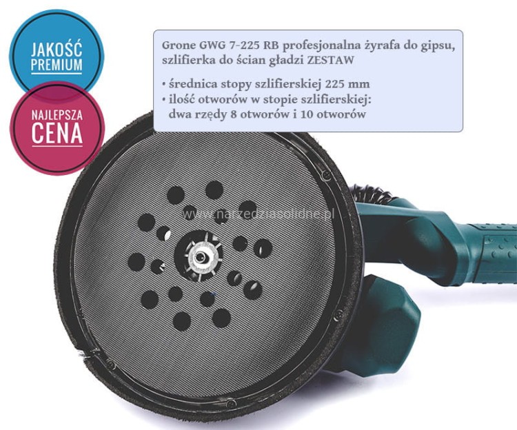 Żyrafa do gipsu, szlifierka do ścian, żyrafa do gładzi na wysięgniku - profesjonalny zestaw Grone