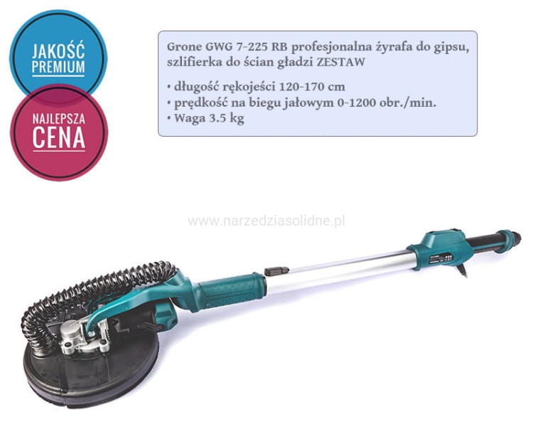 Żyrafa do gipsu, szlifierka do ścian, żyrafa do gładzi na wysięgniku - profesjonalny zestaw Grone