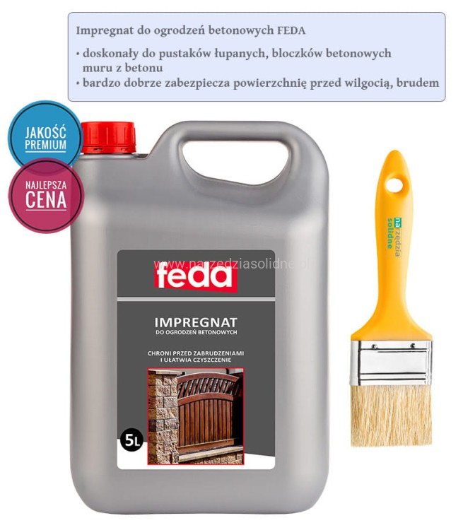 Impregnat do ogrodzeń betonowych 5L Feda + pędzel