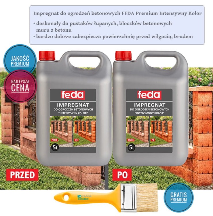 Impregnat do ogrodzeń betonowych 10L Feda Premium ożywiający kolor, efekt mokrego betonu
