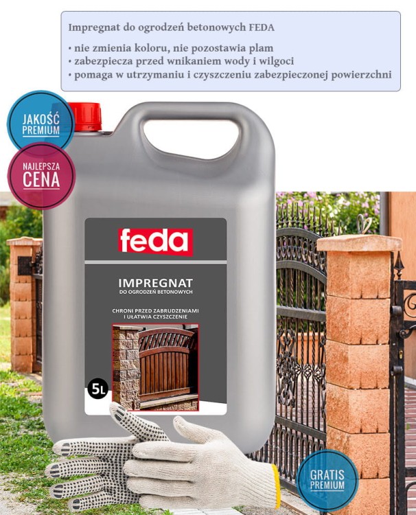 Impregnat do ogrodzeń betonowych 5L Feda + rękawice ogrodowe