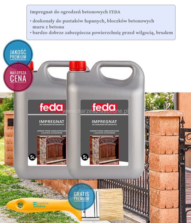 Impregnat do bloczków ogrodzeniowych 10L Feda + pędzel