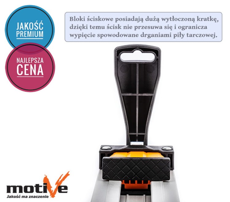 Listwa prowadząca zaciskowa 90cm szeroka Motive do pilarki tarczowej przecinarki ścisk szyn