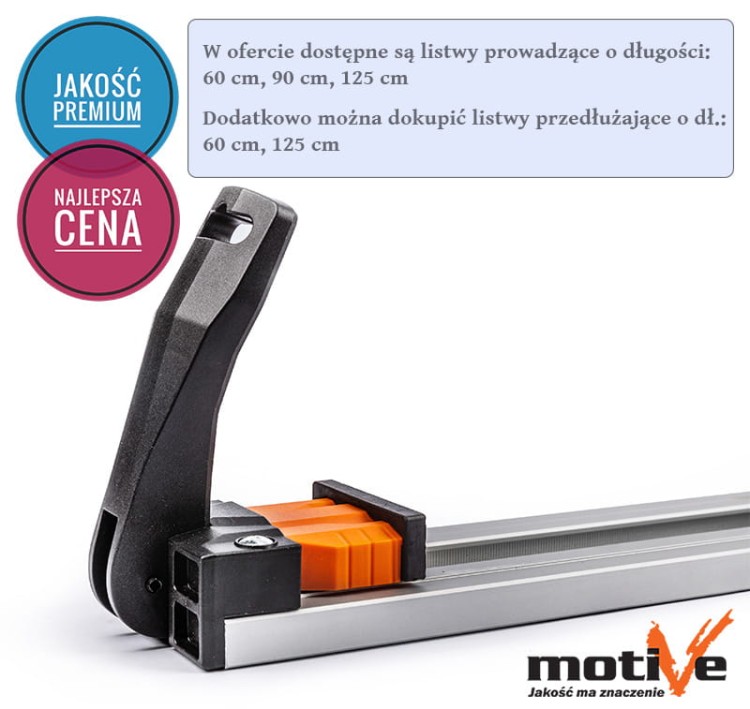 Listwa prowadząca zaciskowa 90cm szeroka Motive do pilarki tarczowej przecinarki ścisk szyn