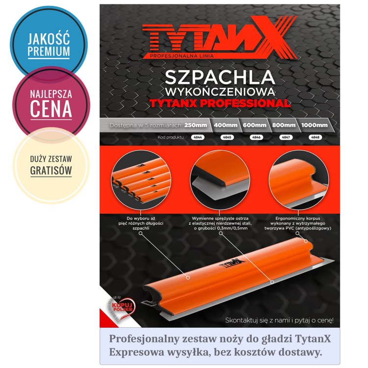 Zestaw noży do gładzi Tytanx [60,25cm] zestaw szpachli do gładzi, noże do gładzi
