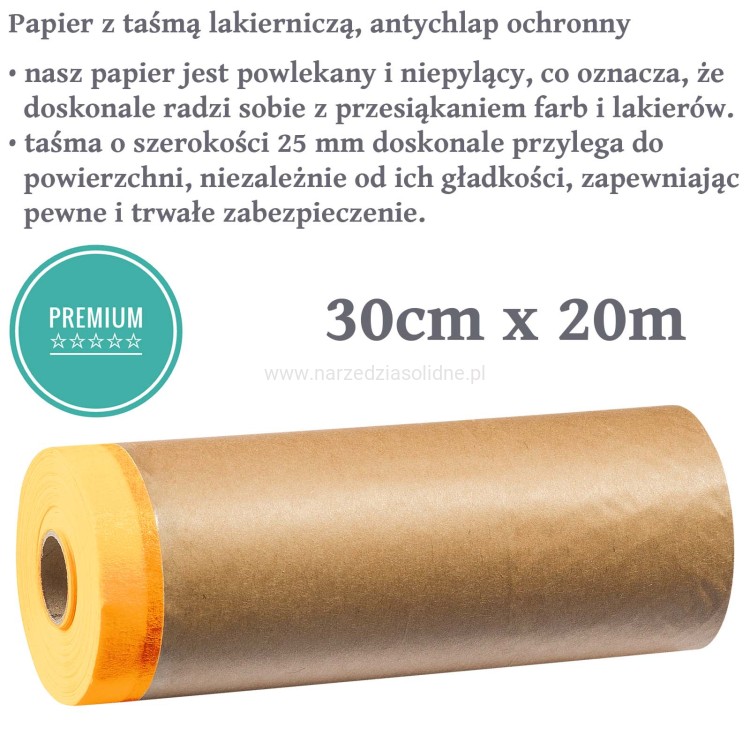 Papier malarski z taśmą lakierniczą antychlap ochronny 30cmx20m