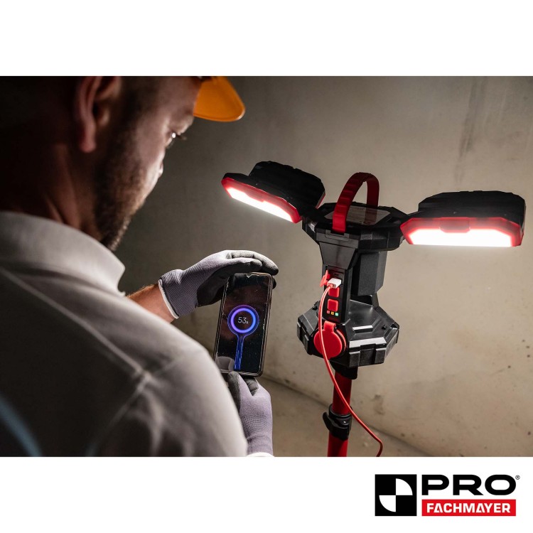 Silna lampa budowlana LED, reflektor LED akumulatorowy, komplet PRO-LD625 + statyw + torba