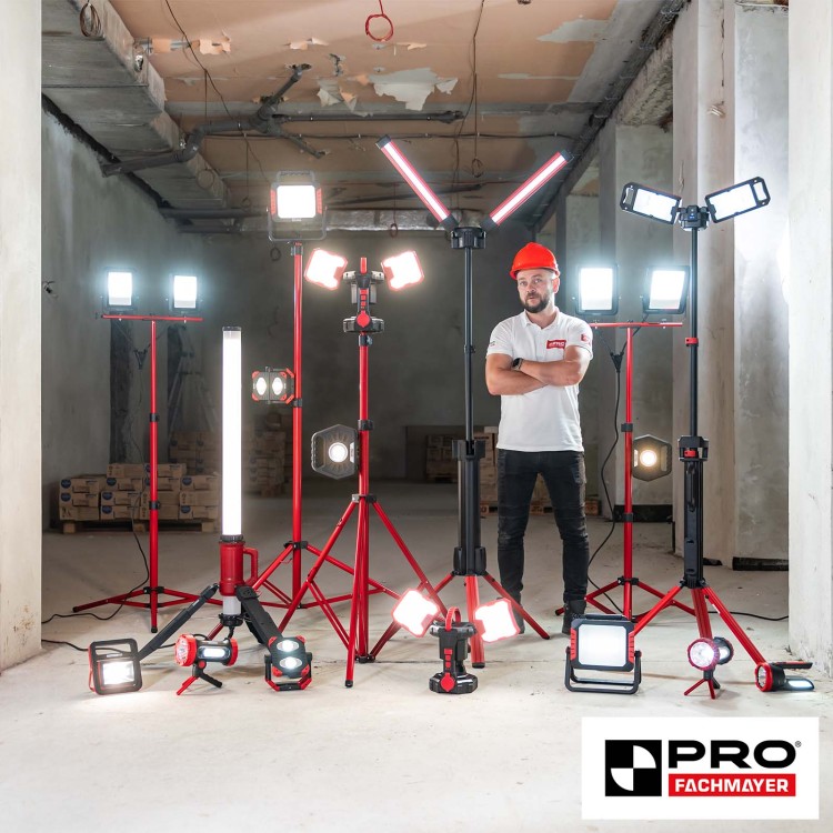 Lampa Budowlana LED Pro Fachmayer PRO-LD632, mocna akumulatorowa lampa budowlana, reflektor 10000 lm, 2x50W