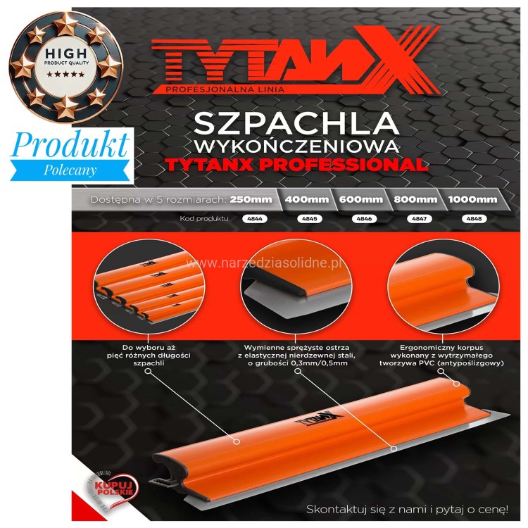 Szpachle do gładzi Tytanx TX3 Premium Edition 80,60,40 cm, zestaw szpachli do gładzi
