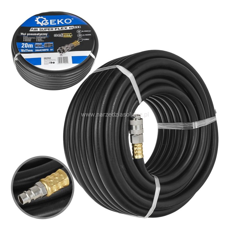 Wąż gumowy, pancerny 20m z kutymi końcówkami, profesjonalny, super elastyczny