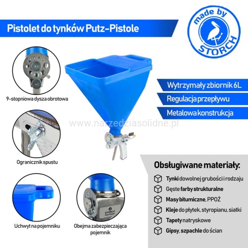 Pistolet do tynkowania, do tynku, profesjonalny pistolet tynkarski natryskowy Storch Putz-Pistole
