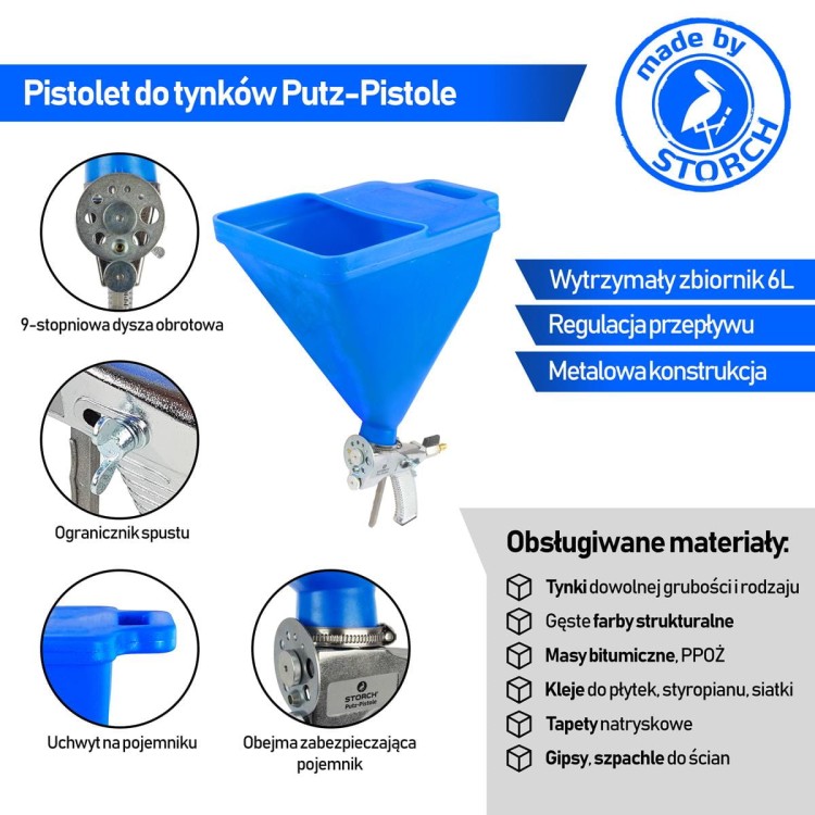 Pistolet do tynkowania, do tynku, profesjonalny pistolet tynkarski natryskowy Storch Putz-Pistole