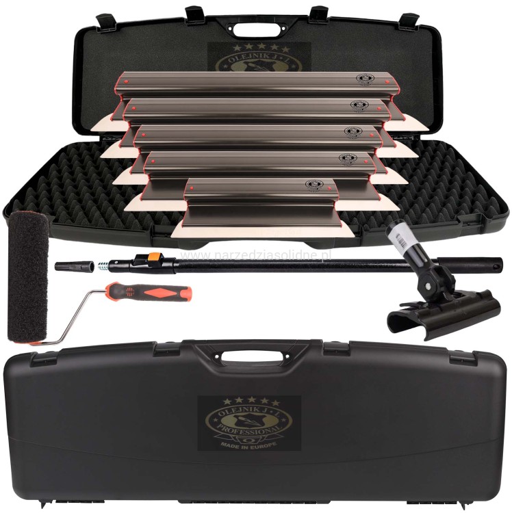 Noże do gładzi Olejnik, szpachle do gładzi 25,40,60,80,100cm PCV, w walizce transportowej