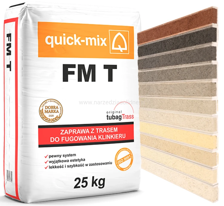 Quick-Mix FM T fuga do klinkieru z trasem 25 kg, zaprawa do fugowania z trasem