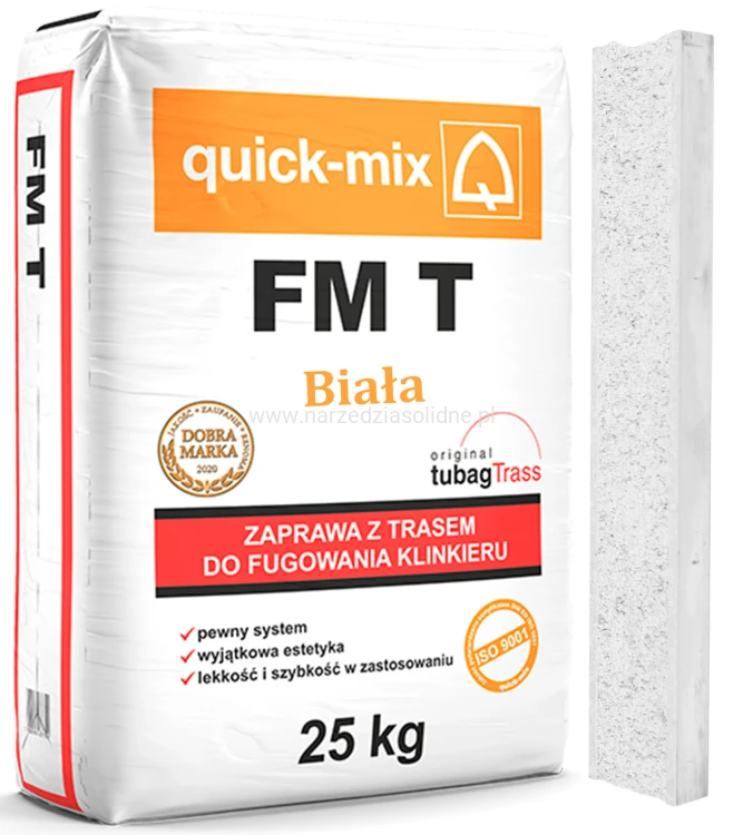 Quick-Mix FM T fuga do klinkieru z trasem 25 kg, zaprawa do fugowania z trasem biała