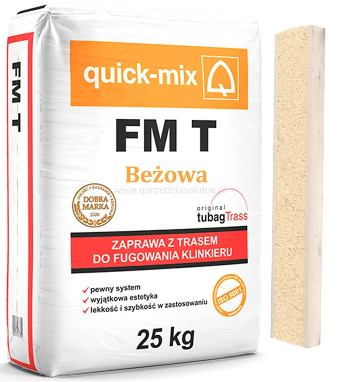 Quick-Mix FM T fuga do klinkieru z trasem 25 kg, zaprawa do fugowania z trasem beżowa