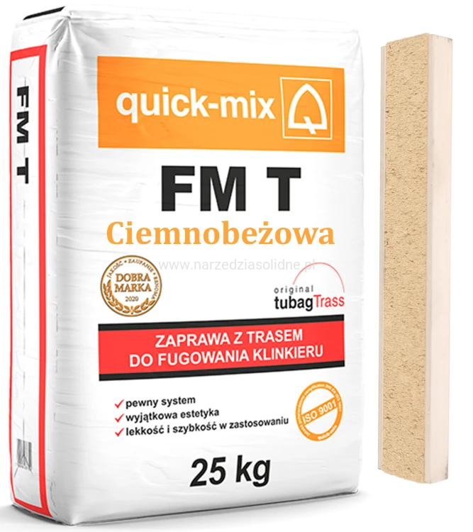 Quick-Mix FM T fuga do klinkieru z trasem 25 kg, zaprawa do fugowania z trasem  ciemnobeżowa