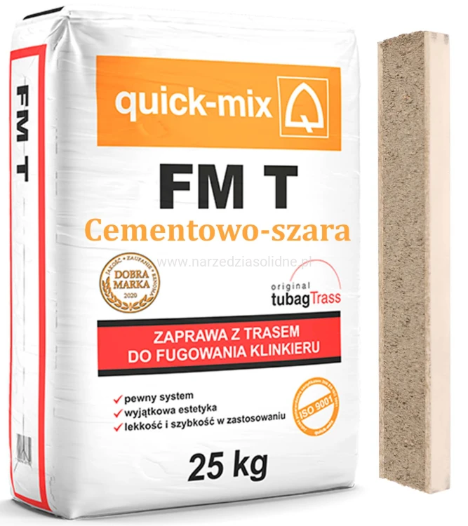 Quick-Mix FM T fuga do klinkieru z trasem 25 kg, zaprawa do fugowania z trasem cementowo-szara