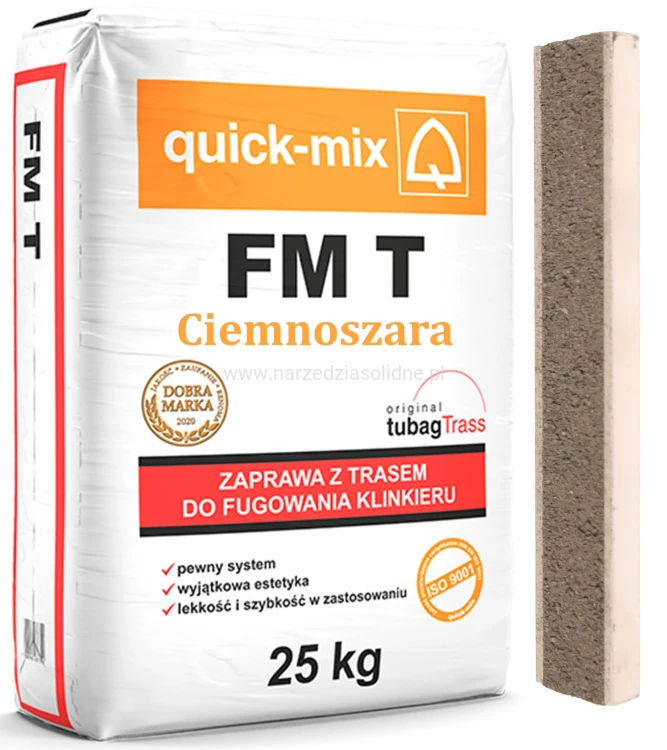 Quick-Mix FM T fuga do klinkieru z trasem 25 kg, zaprawa do fugowania z trasem ciemnoszara