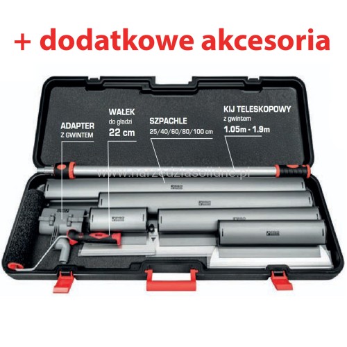 Zestaw szpachli do gładzi Pro Titan 25,40,60,80,100 cm - zestaw w walizce, profil aluminiowy