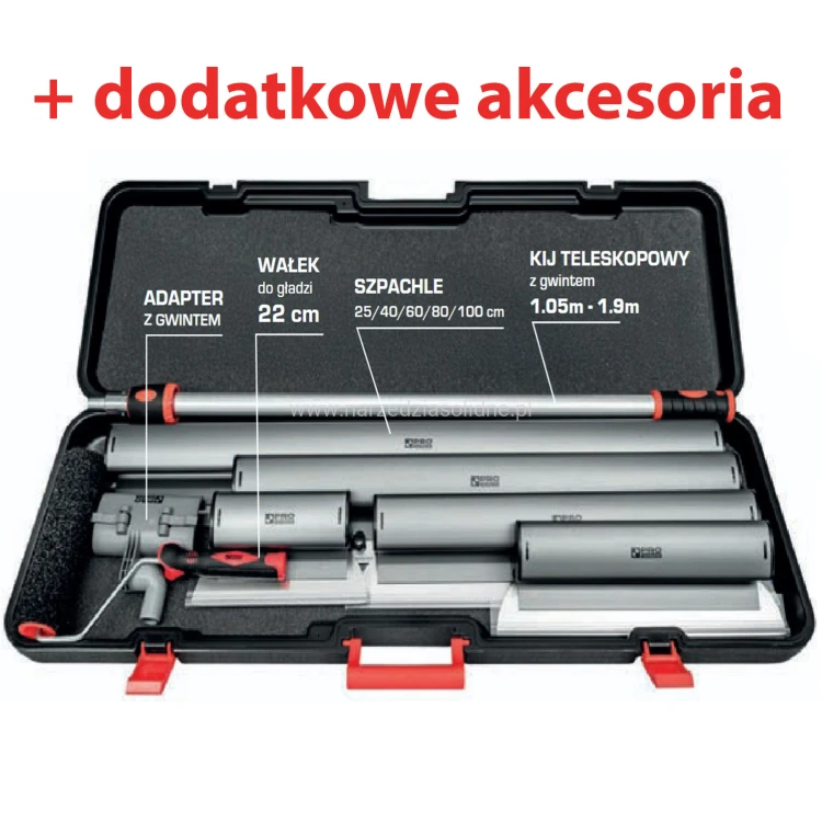 Zestaw szpachli do gładzi Pro Titan 25,40,60,80,100 cm - zestaw w walizce, profil aluminiowy