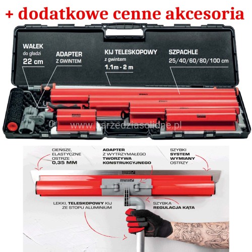 Szpachle do gładzi PRO Z5 25,40,60,80,100 cm, zestaw szpachli do gładzi w walizce transportowej
