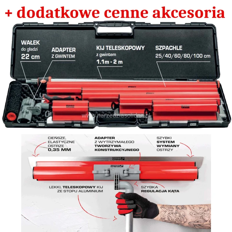 Szpachle do gładzi PRO Z5 25,40,60,80,100 cm, zestaw szpachli do gładzi w walizce transportowej