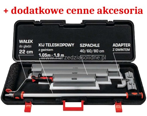 Szpachle do gładzi PRO Titan Z3 40,60,80 cm, zestaw szpachli do gładzi w walizce transportowej, z aluminiowym profilem