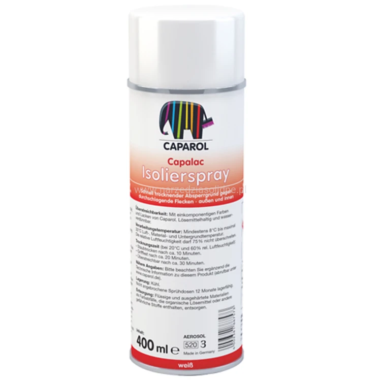 Caparol Capalac Isolierspray 400ml, szybkoschnący podkład odcinający plamy, do stosowania na zewnątrz i wewnątrz