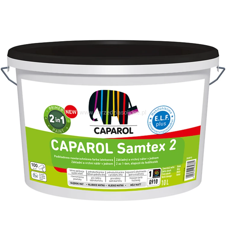 Caparol Samtex 2 10L - farba lateksowa (grunt i farba w jednym), ekologiczna farba do wnętrz