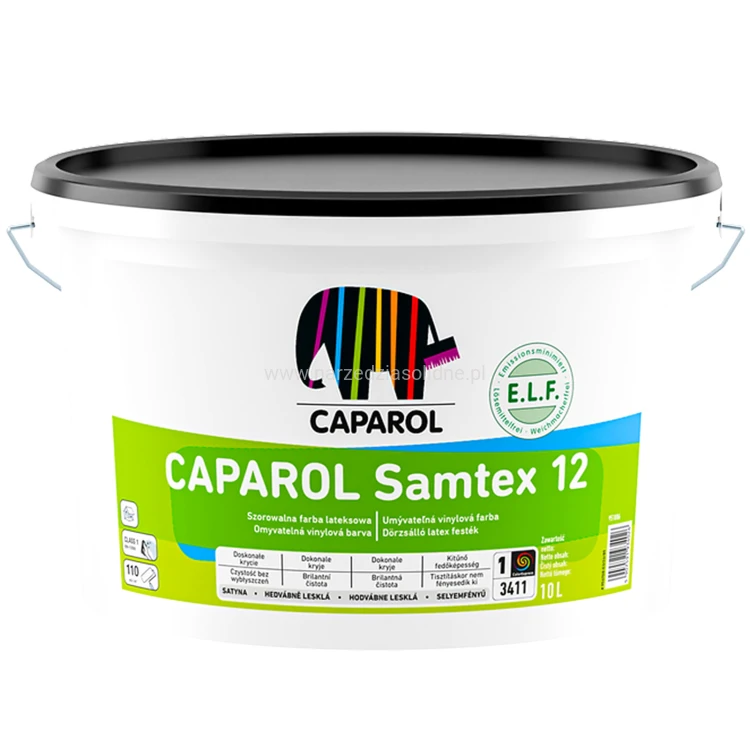 Caparol Samtex 12 10L - farba lateksowa satynowa, ekologiczna farba mocno odporna na szorowanie, pozwala utrzymać czyste ściany