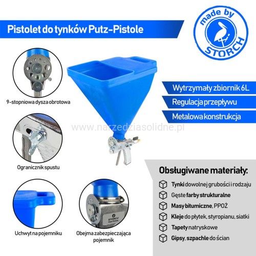 Pistolet do tynkowania, do tynku, profesjonalny pistolet tynkarski natryskowy Storch Putz-Pistole