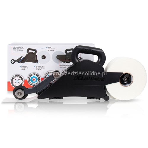 Spoiner do płyt gk, urządzenie DelkoTools Hybrid, banjo do łączenia taśm z masą szpachlową