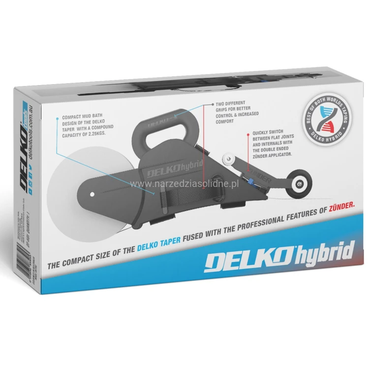 Spoiner do płyt gk, urządzenie DelkoTools Hybrid, banjo do łączenia taśm z masą szpachlową