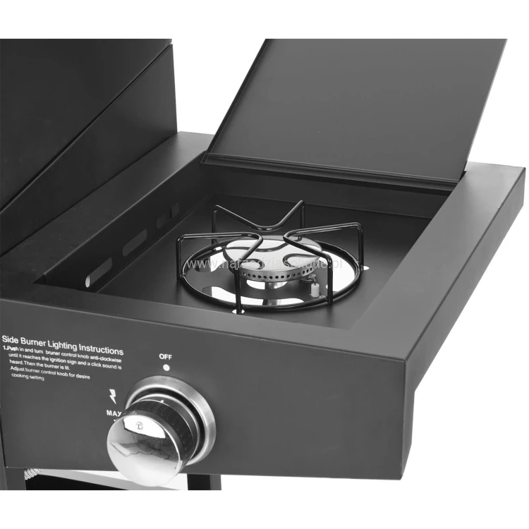 Grill gazowy, 5 palników (4+1) 15kW, cztery skrętne koła, w tym dwa z hamulcem, zapłon piezoelektryczny