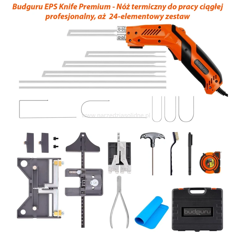 Nóż termiczny do cięcia styropianu, styroduru - Budguru EPS Knife Premium, do pracy ciągłej, moc 300W, profesjonalny zestaw