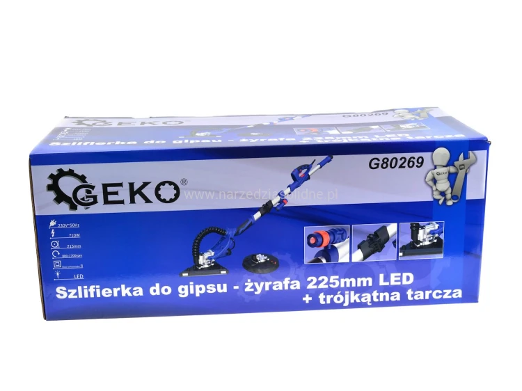 Żyrafa do gipsu, szlifierka do ścian, żyrafa do gładzi na wysięgniku LED, zestaw Geko + trójkątna tarcza