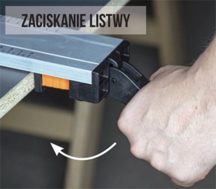 Listwa prowadząca zaciskowa 90cm szeroka Motive do pilarki tarczowej przecinarki ścisk szyn