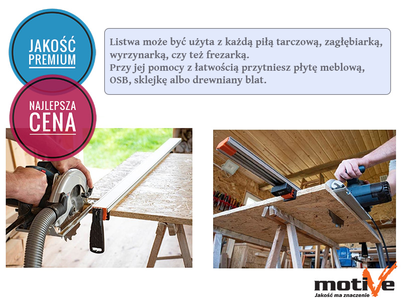 Listwa prowadząca zaciskowa 90cm szeroka Motive do pilarki tarczowej przecinarki ścisk szyna
