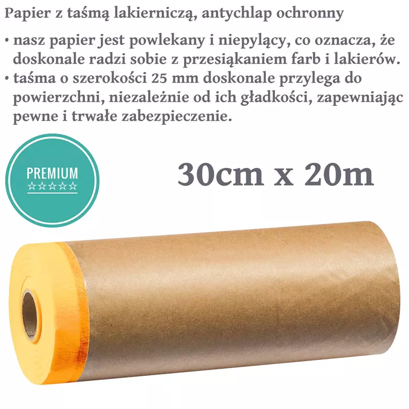 Papier malarski z taśmą lakierniczą, antychlap ochronny, 30cmx20m
