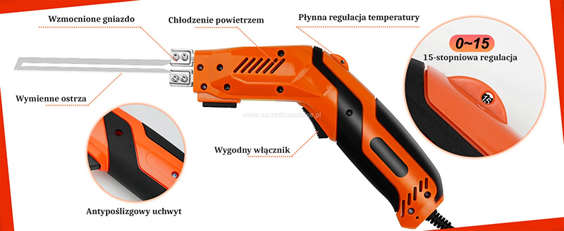 Nóż termiczny do cięcia styropianu, styroduru - Budguru EPS Knife Premium, do pracy ciągłej, moc 300W, profesjonalny zestaw