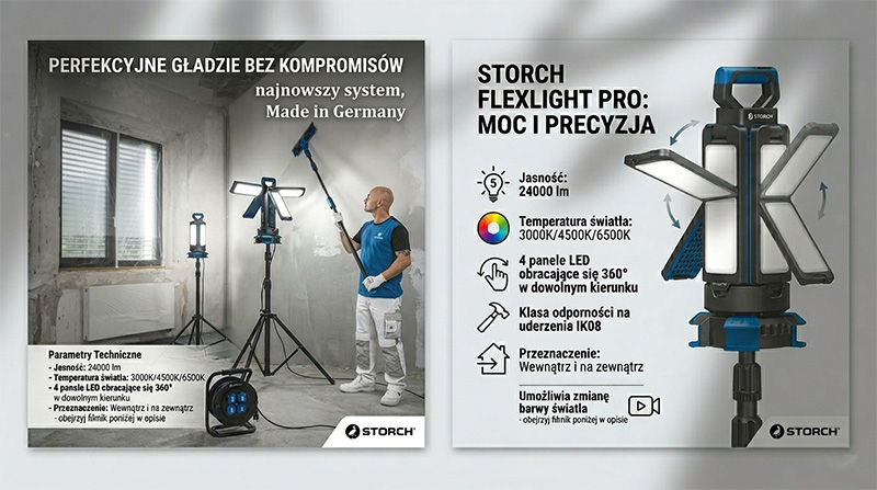 Lampa smugowa, profesjonalna lampa LED, Storch Power LED FlexLight PRO 200W + statyw 300 cm