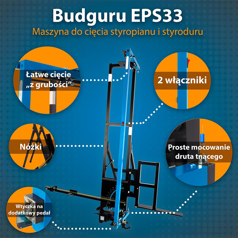Maszyna do cięcia styropianu i styroduru XPS - Budguru EPS 33, urządzenie do cięcia styropianu
