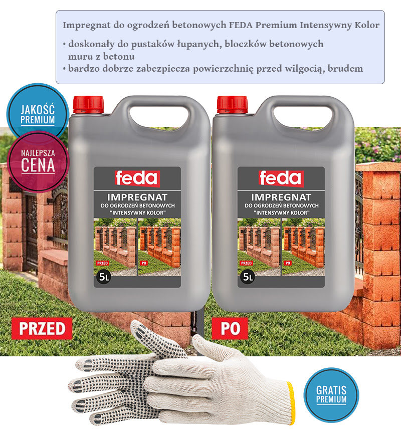 Impregnat do ogrodzeń betonowych 2x5L Feda + gratis