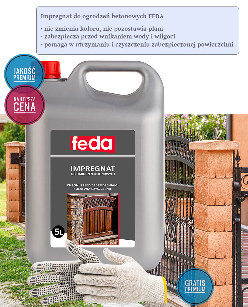 Impregnat do ogrodzeń betonowych 5L Feda + rękawice ogrodowe