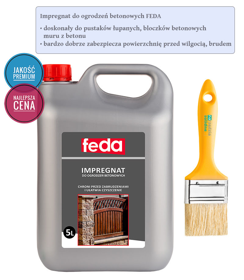 Impregnat do ogrodzeń betonowych 5L Feda + pędzel
