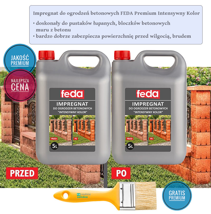 Impregnat do ogrodzeń betonowych 10L Feda Premium ożywiający kolor, efekt mokrego betonu