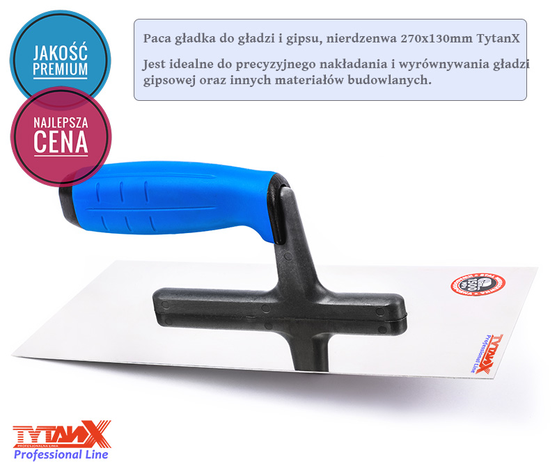 Paca gładka do gładzi i gipsu, nierdzewna 270x130mm TytanX